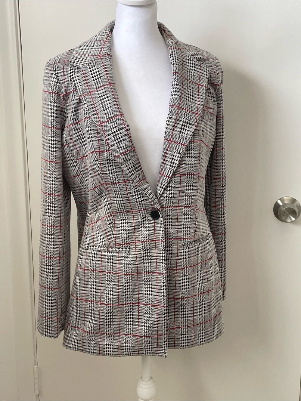 Calvin Klein Gray Plaid Blazer with Red Windowpane